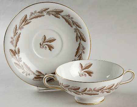 Elizabethan Oak Brown Footed Cream Soup Bowl & Saucer Set