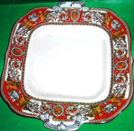 Florentine Red (No Center) Square Handled Cake Plate
