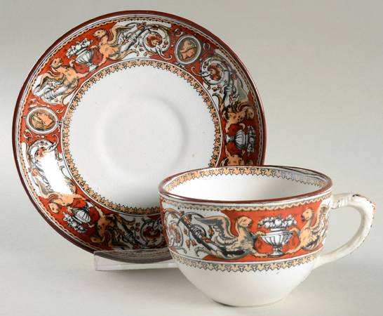 Florentine Red (No Center) Flat Cup & Saucer Set