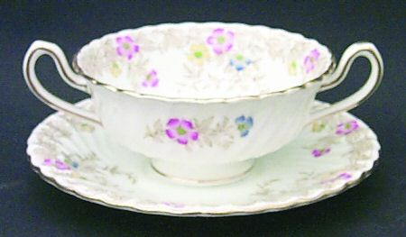 Garden Pinks Footed Cream Soup Bowl & Saucer Set