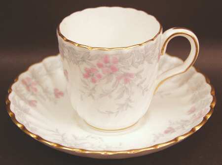Garden Pinks Pink and Grey Flat Demitasse Cup & Saucer Set