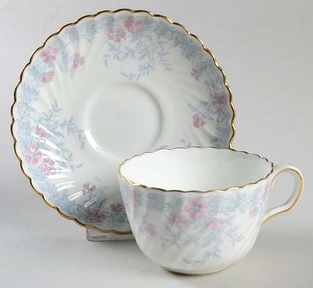 Garden Pinks Pink and Grey Flat Cup & Saucer Set