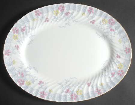 Garden Pinks Pink and Yellow 15" Oval Serving Platter