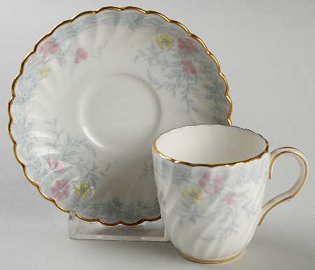 Garden Pinks Pink and Yellow Flat Demitasse Cup & Saucer Set