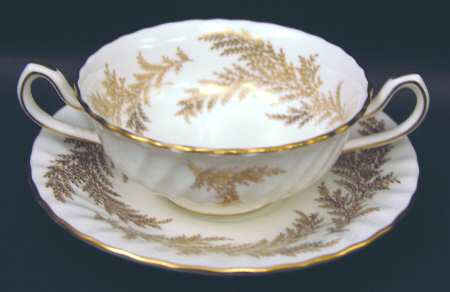 Golden Fern Footed Cream Soup Bowl & Saucer Set