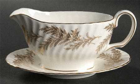 Golden Fern Gravy Boat with Attached Underplate