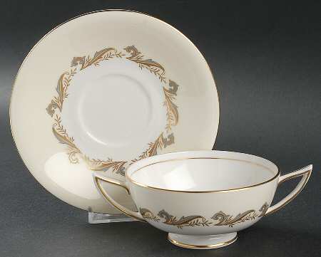 Gold Laurentian Footed Cream Soup Bowl & Saucer Set