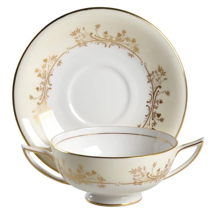 Gold Pandora Footed Cream Soup Bowl & Saucer Set