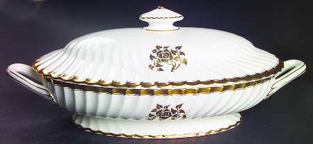 Gold Rose Oval Covered Vegetable