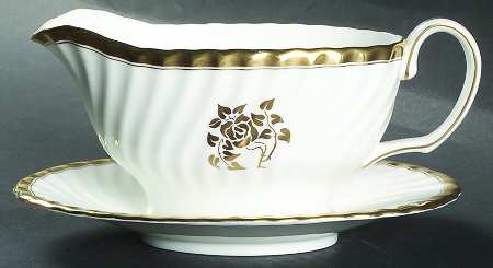 Gold Rose Gravy Boat with Attached Underplate
