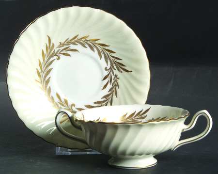 Golden Symphony Footed Cream Soup Bowl & Saucer Set