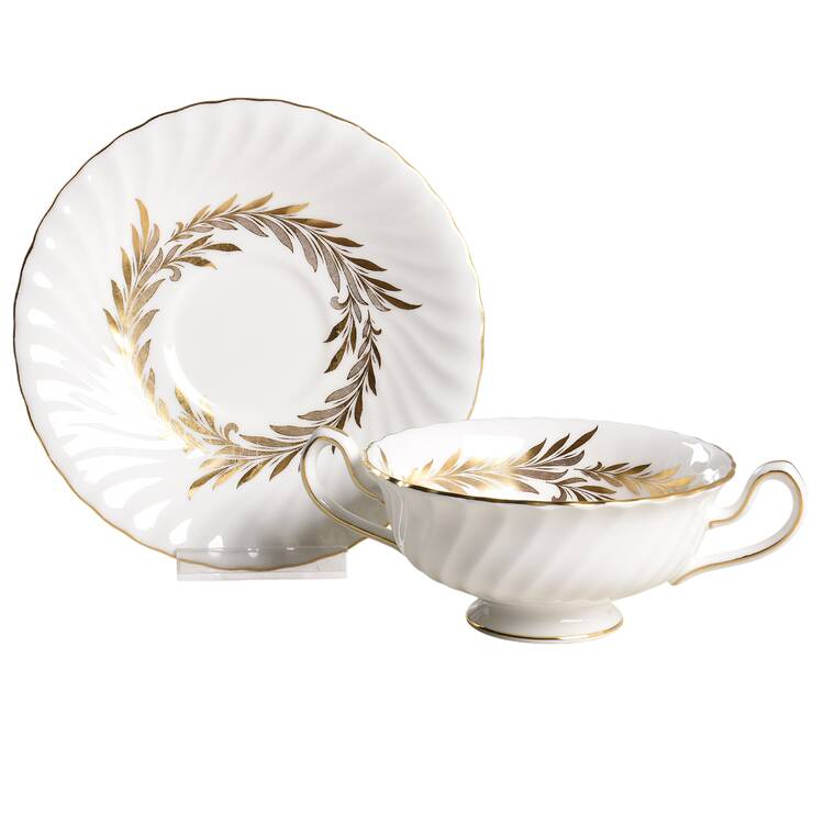 Golden Symphony Footed Cream Soup Bowl & Saucer Set