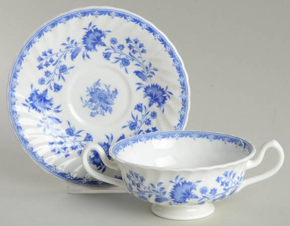 Hardwicke Hall Footed Cream Soup Bowl & Saucer Set