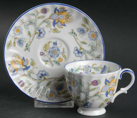 Haddon Hall Blue (Blue Trim) Footed Demitasse Cup & Saucer Set