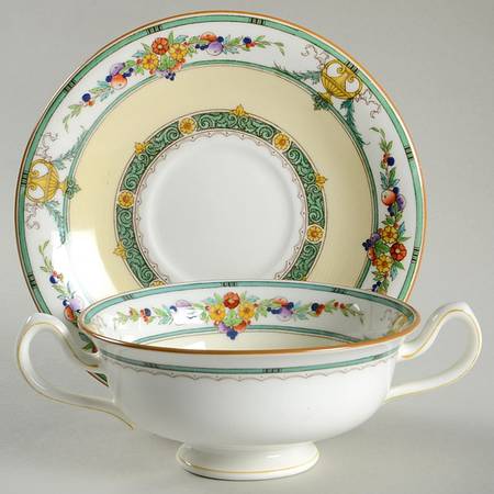 Helena Green Footed Cream Soup Bowl & Saucer Set