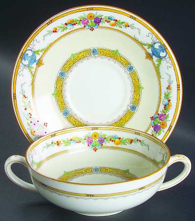 Helena Yellow (Dark) Footed Cream Soup Bowl & Saucer Set