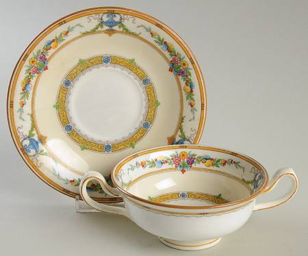 Helena Yellow (Dark) Footed Cream Soup Bowl & Saucer Set