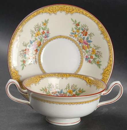 Hindhead Yellow Footed Cream Soup Bowl & Saucer Set