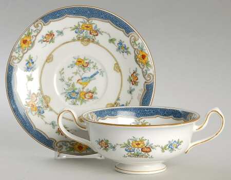 Isis Blue Footed Cream Soup Bowl & Saucer Set