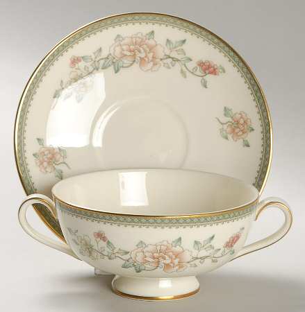 Jasmine Footed Cream Soup Bowl & Cup Saucer Set by Minton