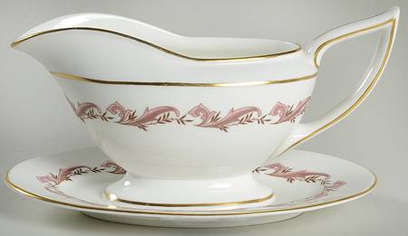 Laurentian Pink Gravy Boat with Attached Underplate by Minton