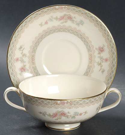 Legacy (Pink Flowers) Footed Cream Soup Bowl & Saucer Set
