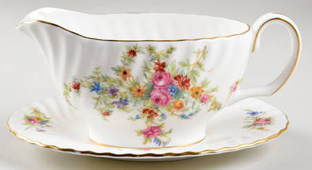 Lorraine (#S560, White Border) Gravy Boat & Underplate