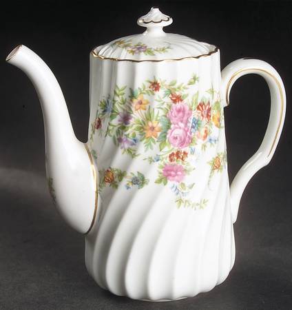 Lorraine (#S560, White Border) Individual Coffee Pot & Lid