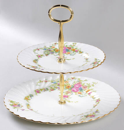 Lorraine (#S560, White Border) 6 5/8"-10"  2 Tiered Serving Tray (Dp, Sp) HC