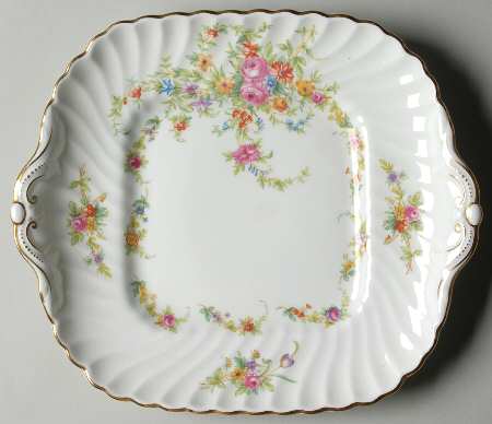 Lorraine (#S560, White Border) Square Handled Cake Plate