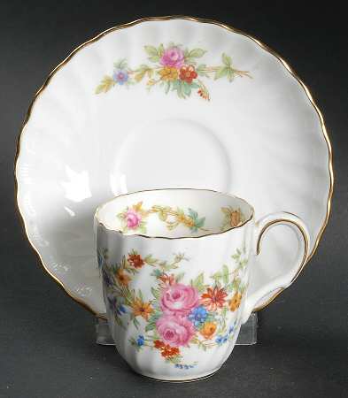 Lorraine (#S560, White Border) Flat Demitasse Cup & Saucer Set
