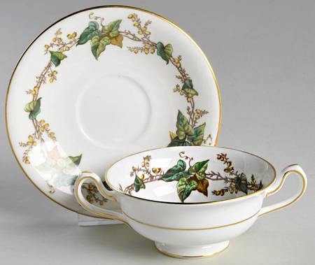 Lothian (Wreath Backstamp) Footed Cream Soup Bowl & Saucer Set