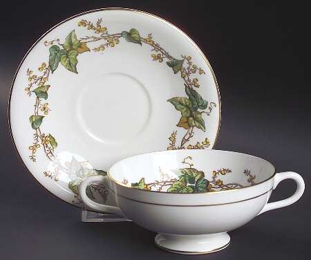 Lothian (Wreath Backstamp) Footed Cream Soup Bowl & Saucer Set