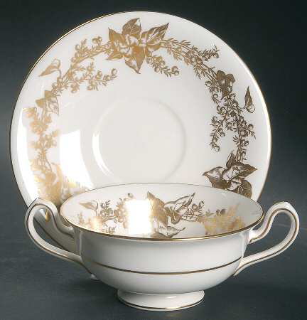 Lothian Gold Footed Cream Soup Bowl & Saucer Set