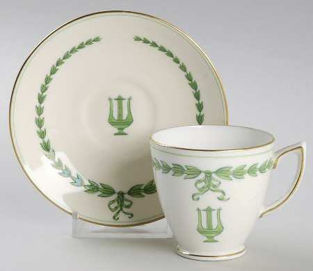 Lyre Green Footed Demitasse Cup & Saucer Set