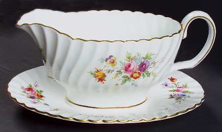 Marlow (Older, Globe Backstamp) Gravy Boat with Attached Underplate by Minton