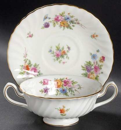 Marlow (Older, Globe Backstamp) Footed Cream Soup Bowl & Saucer Set