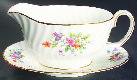 Marlow (Newer, Wreath Backstamp) Gravy Boat with Attached Underplate