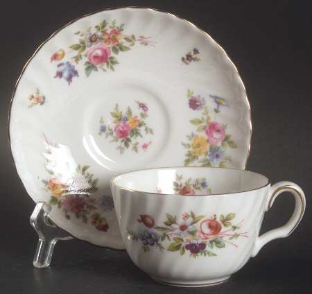 Marlow (Newer, Wreath Backstamp) Flat Cup & Saucer Set