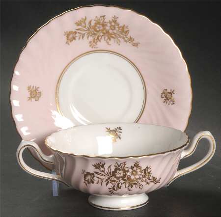 Minuet Pink Footed Cream Soup Bowl & Saucer Set