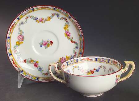 Minton Rose (Older, Smooth) Flat Bouillon Cup & Saucer