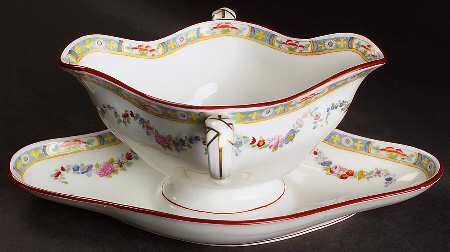 Minton Rose (Older, Smooth) Gravy Boat with Attached Underplate