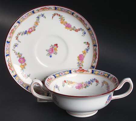 Minton Rose (Older, Smooth) Footed Cream Soup Bowl & Saucer Set