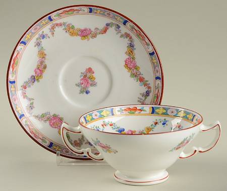 Minton Rose (Older, Smooth) Footed Bouillon Cup & Saucer
