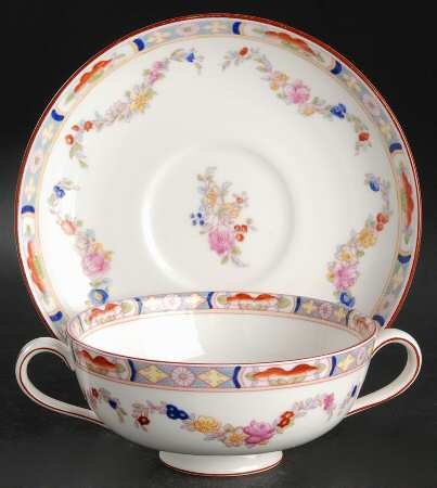 Minton Rose (Newer, Smooth) Footed Cream Soup Bowl & Saucer Set