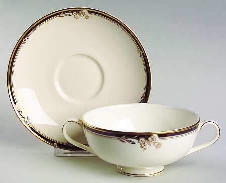 Newbury Black Band Newer Footed Cream Soup Bowl & Saucer Set