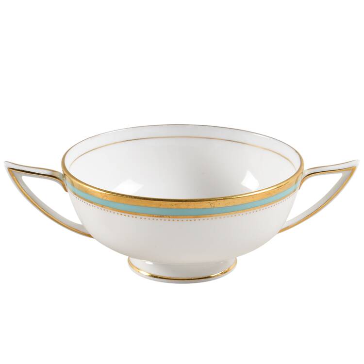 Newbury Turquoise Band Footed Cream Soup Bowl
