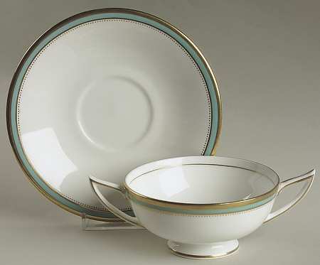 Newbury Turquoise Band Footed Cream Soup Bowl & Saucer Set