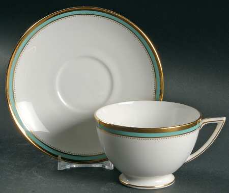 Newbury Turquoise Band Footed Cup & Saucer Set