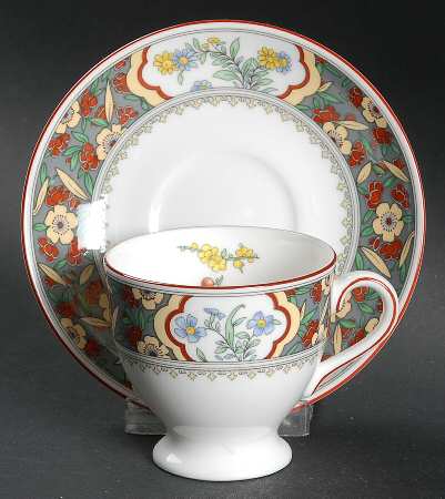 Oriental Blossom (Center Design) Footed Demitasse Cup & Saucer Set